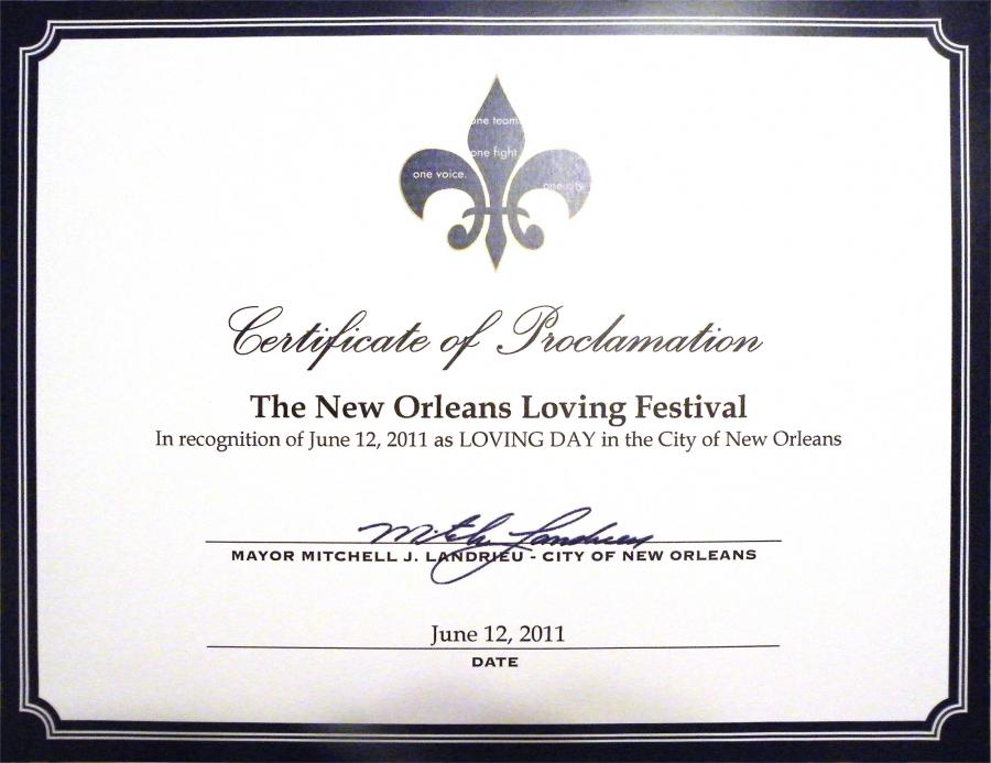 Loving Day Proclamation New Orleans 06/12/11