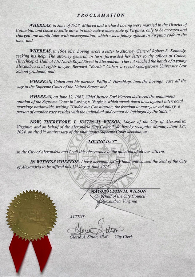 Loving Day Proclamation Alexandria VA 06/12/24