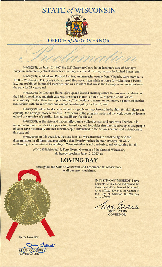 Loving Day State of Wisconsin Proclamation 6/9/25